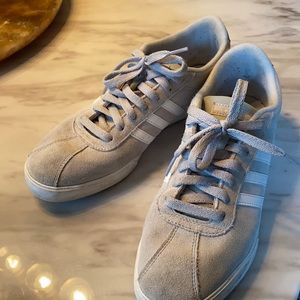 Adidas Light Gray and White Stripe Canvas Sneaker